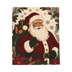 Vintage Santa Velveteen Plush Blanket — Retro Christmas Throw with Santa & Poinsettias