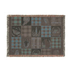 Rustic Halloween Patchwork Woven Blanket – Vintage Black Cat, Owl & Ghost Throw