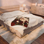 Vintage Santa Velveteen Plush Blanket — Retro Christmas Throw with Santa & Poinsettias
