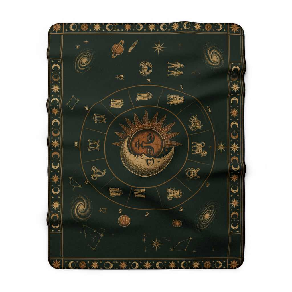 Celestial Nights Sherpa Blanket – Sun, Moon & Zodiac Fleece Throw