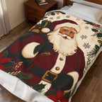 Vintage Santa Velveteen Plush Blanket — Retro Christmas Throw with Santa & Poinsettias