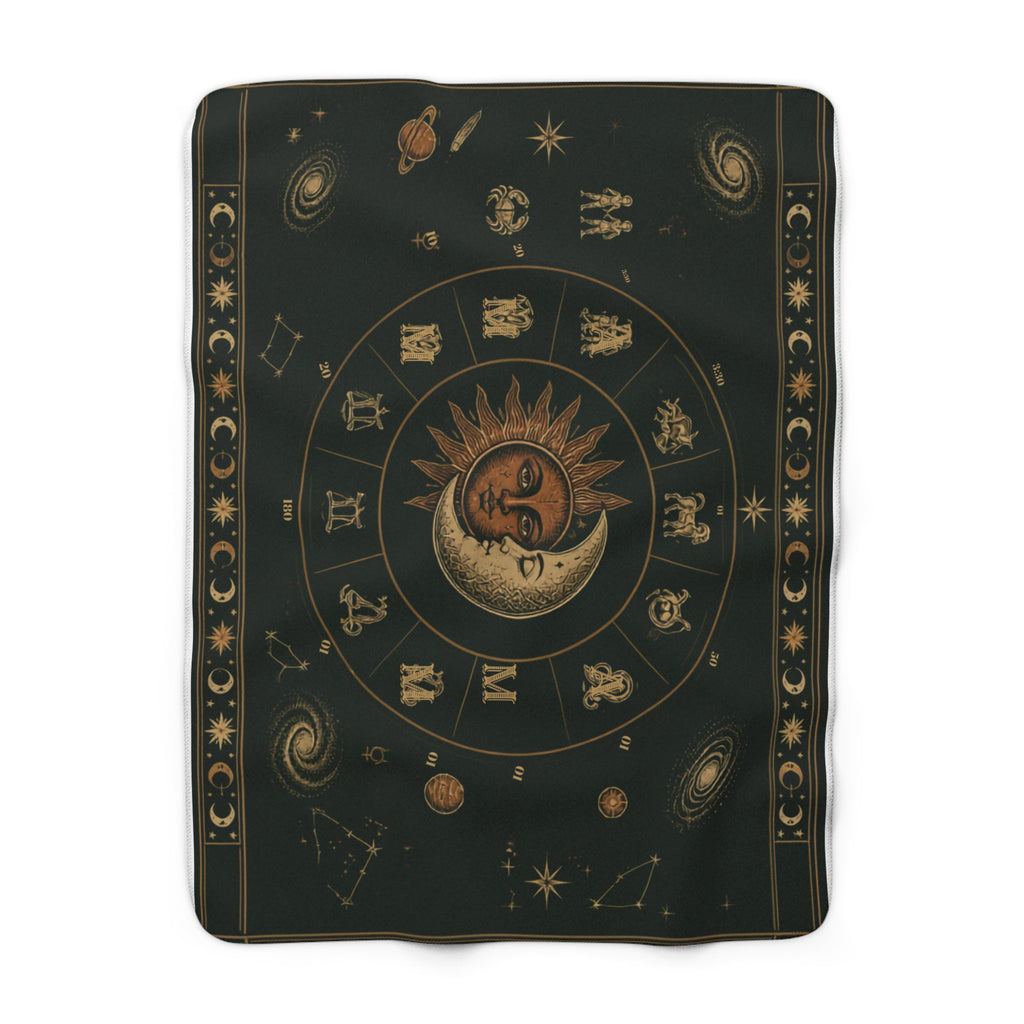 Celestial Nights Sherpa Blanket – Sun, Moon & Zodiac Fleece Throw