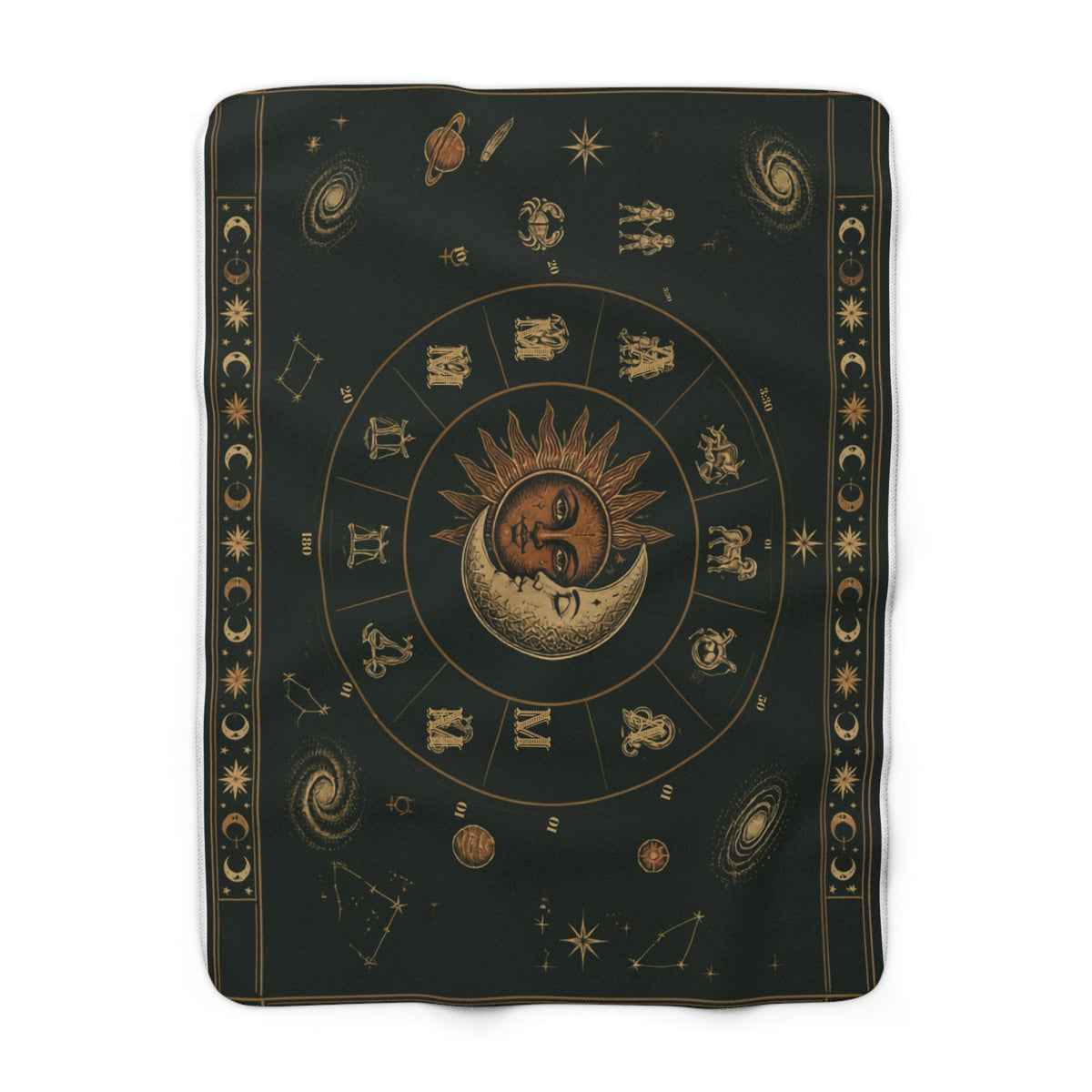Celestial Nights Sherpa Blanket – Sun, Moon & Zodiac Fleece Throw
