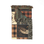 Rustic Halloween Patchwork Woven Blanket – Vintage Black Cat, Owl & Ghost Throw