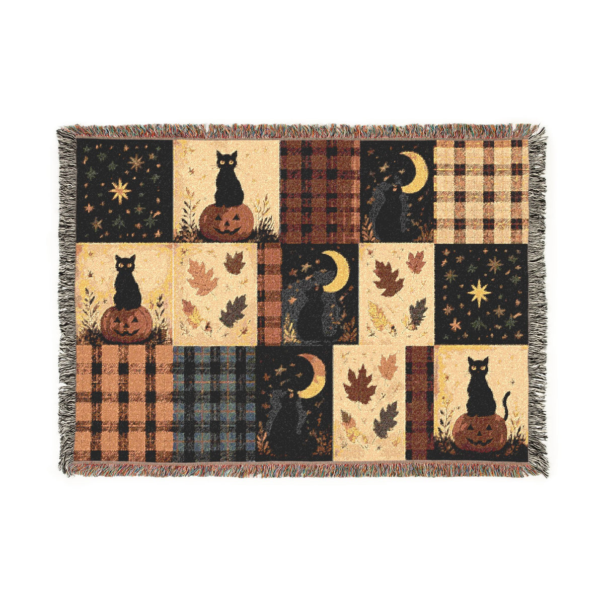 Autumn Moon Cat Woven Blanket