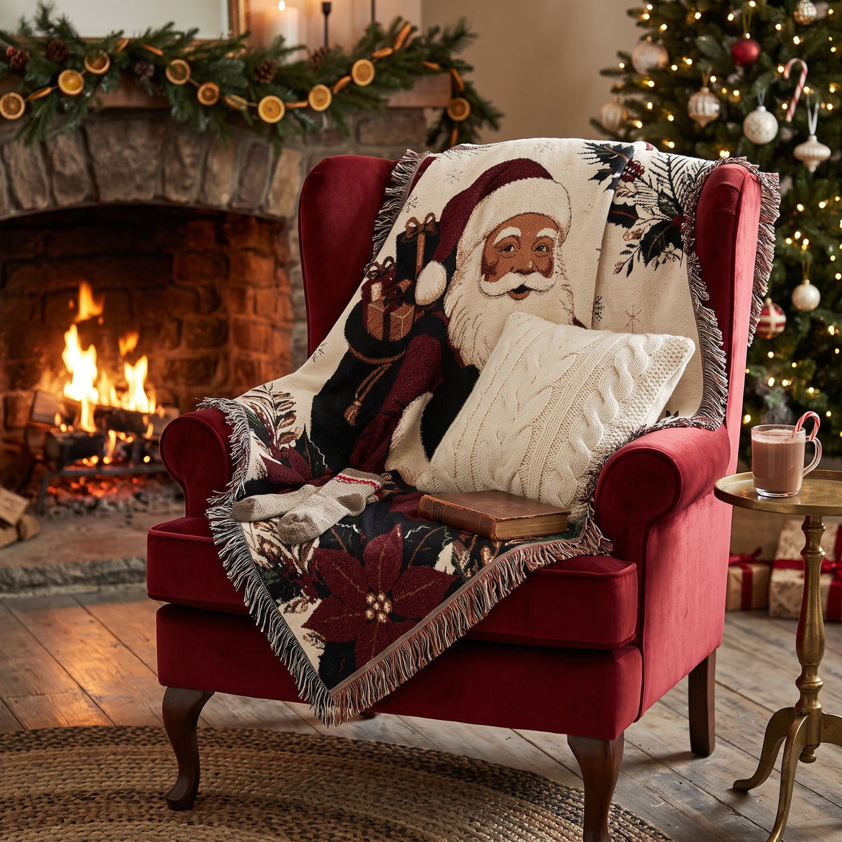 Vintage Santa Woven Throw Blanket