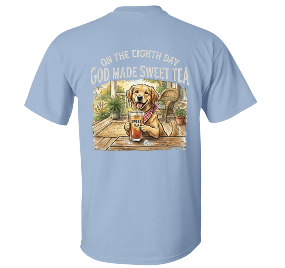 “God Made Sweet Tea” Golden Retriever Graphic Tee.
